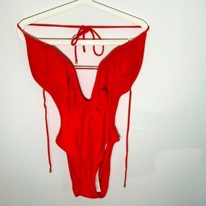 Red vibrant one piece swimsuit